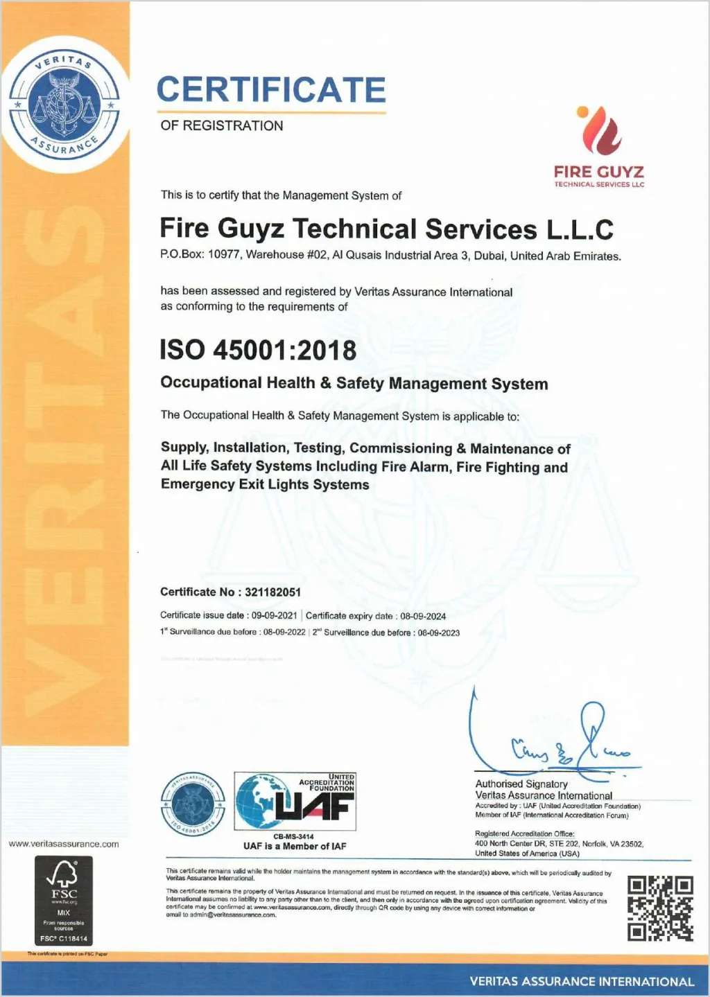 Certifications & Accreditations - Fire Guyz Iso 45001 2018 Certificate - Fire Guyz