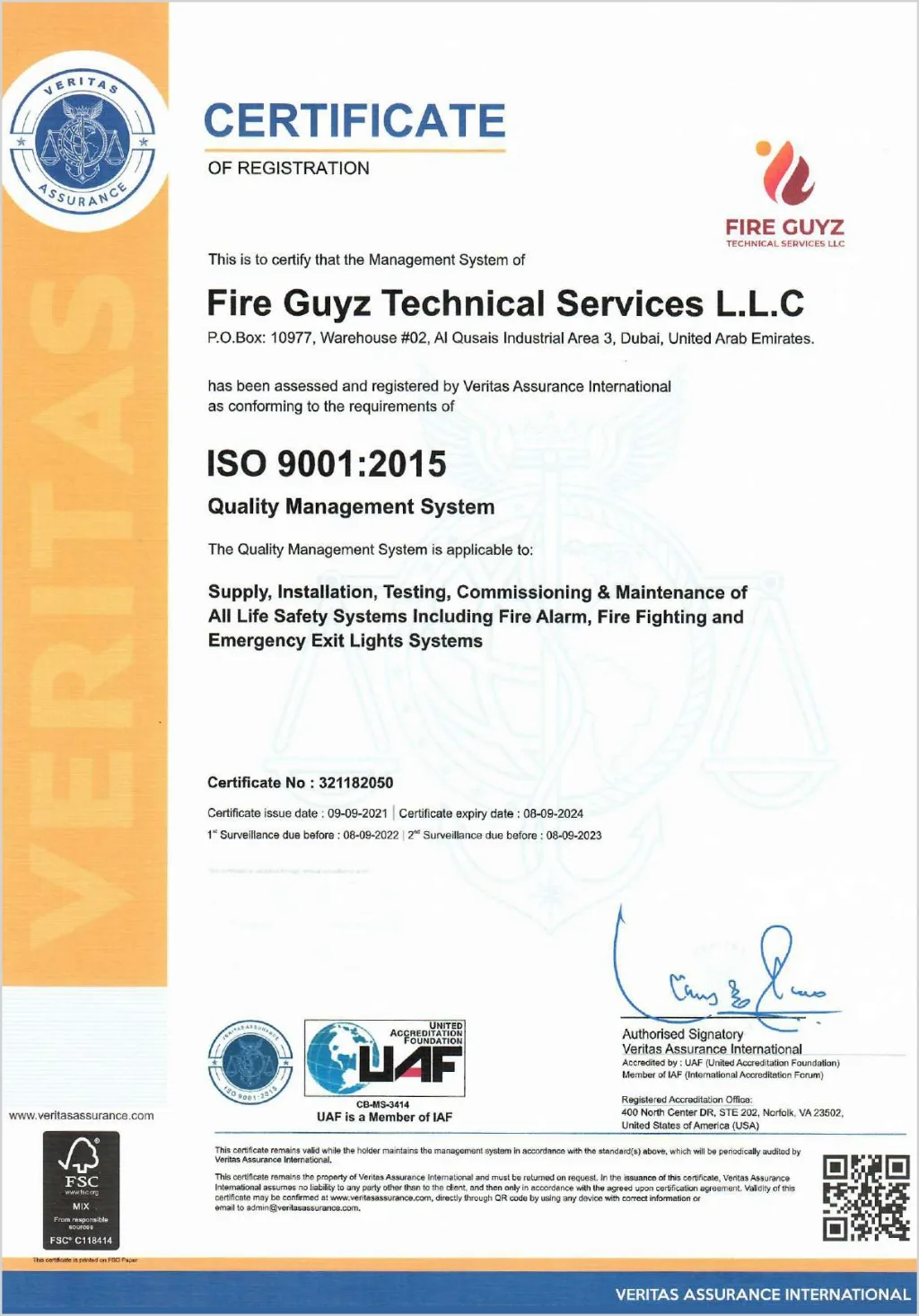 Certifications & Accreditations - Fire Guyz Iso 9001 2015 Certificate - Fire Guyz